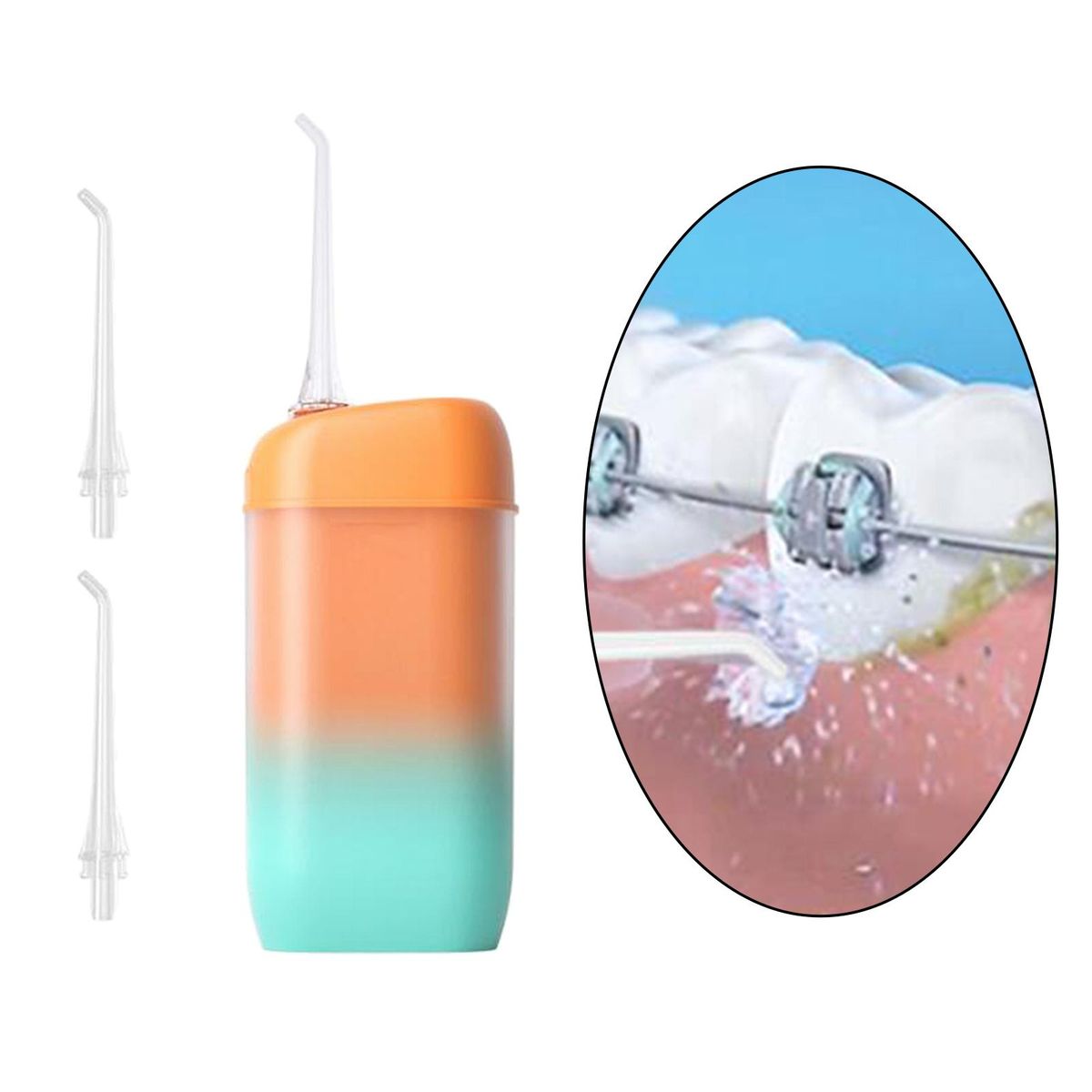Electric Water Dental Flossers IPX7 For Teeth Braces Orange 2 Nozzles