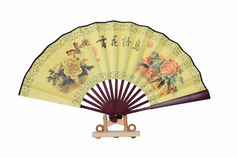 Chinese Silk Traditional Held Fan Fan Portable Mens Fan Bamboo Folding Print Hand 10" Decoration Craft Big