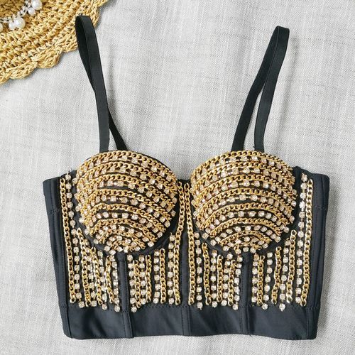 Rhinestone Streetwear   Top Women Underbust Corset Mujer Fashion -13-gold