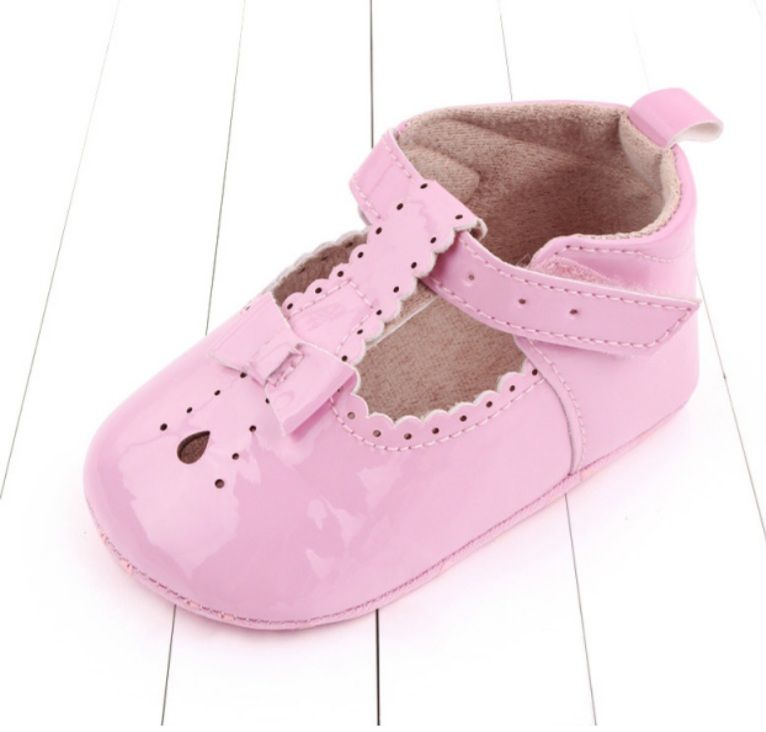 Newborn Baby Girls Party T-Bar Bow Shoes - Pink