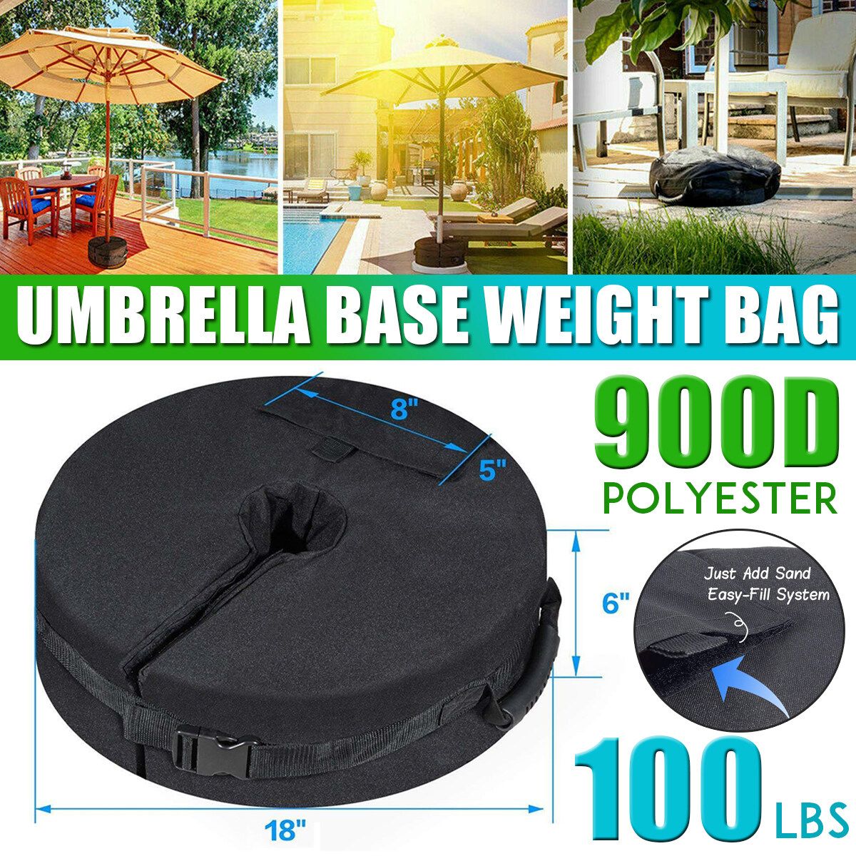 Round Sunshade Base Weight Sand Bag With Opening Sand Up To 100 Lbs