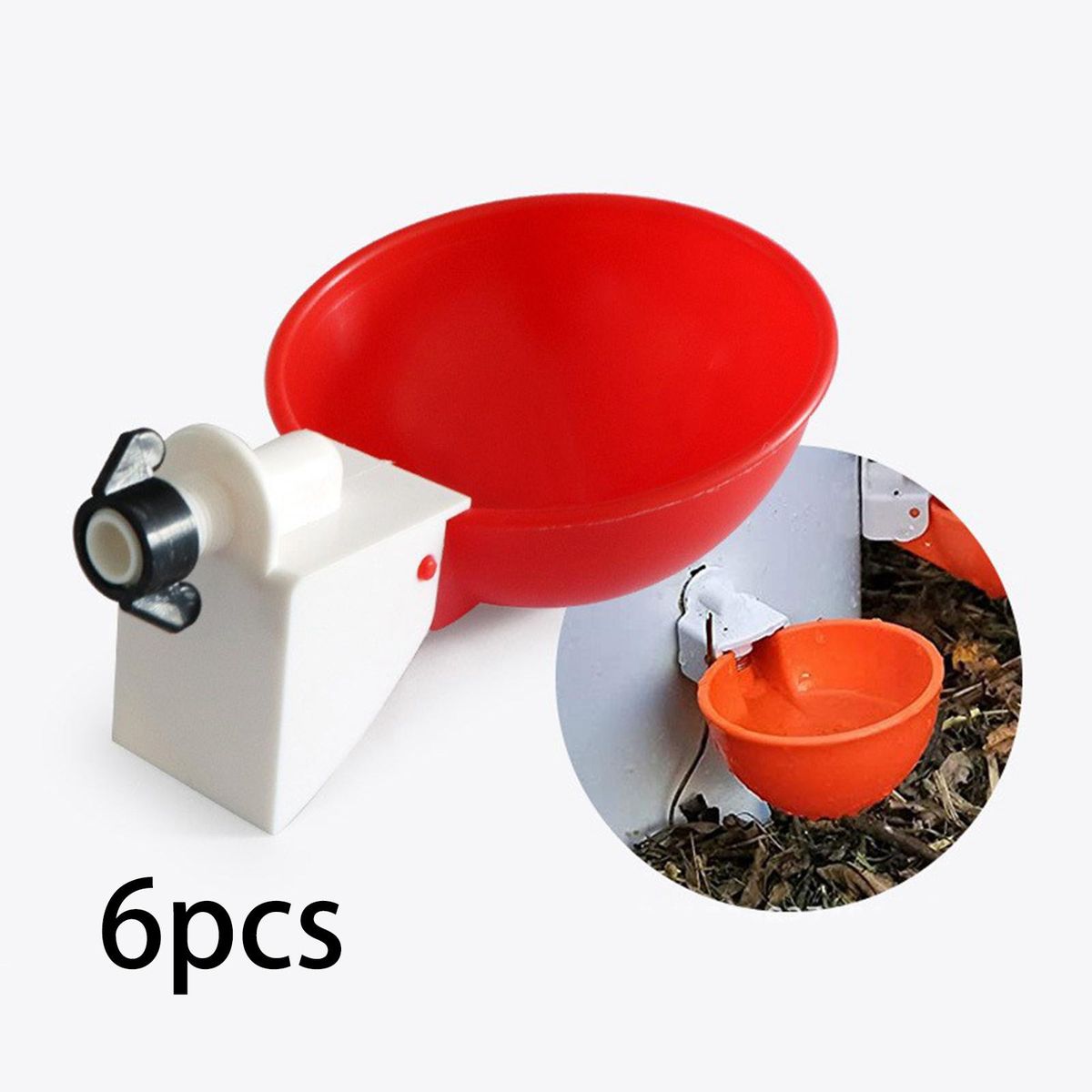 6 Pieces Chicken Drinkers Water Feeder Waterer Bowl For Poultry Red