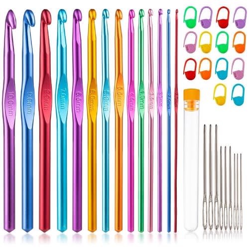 Vodiye - Crochet Hooks Set - Ergonomic Handle Crochet - 37 Pieces  - Colored Aluminum