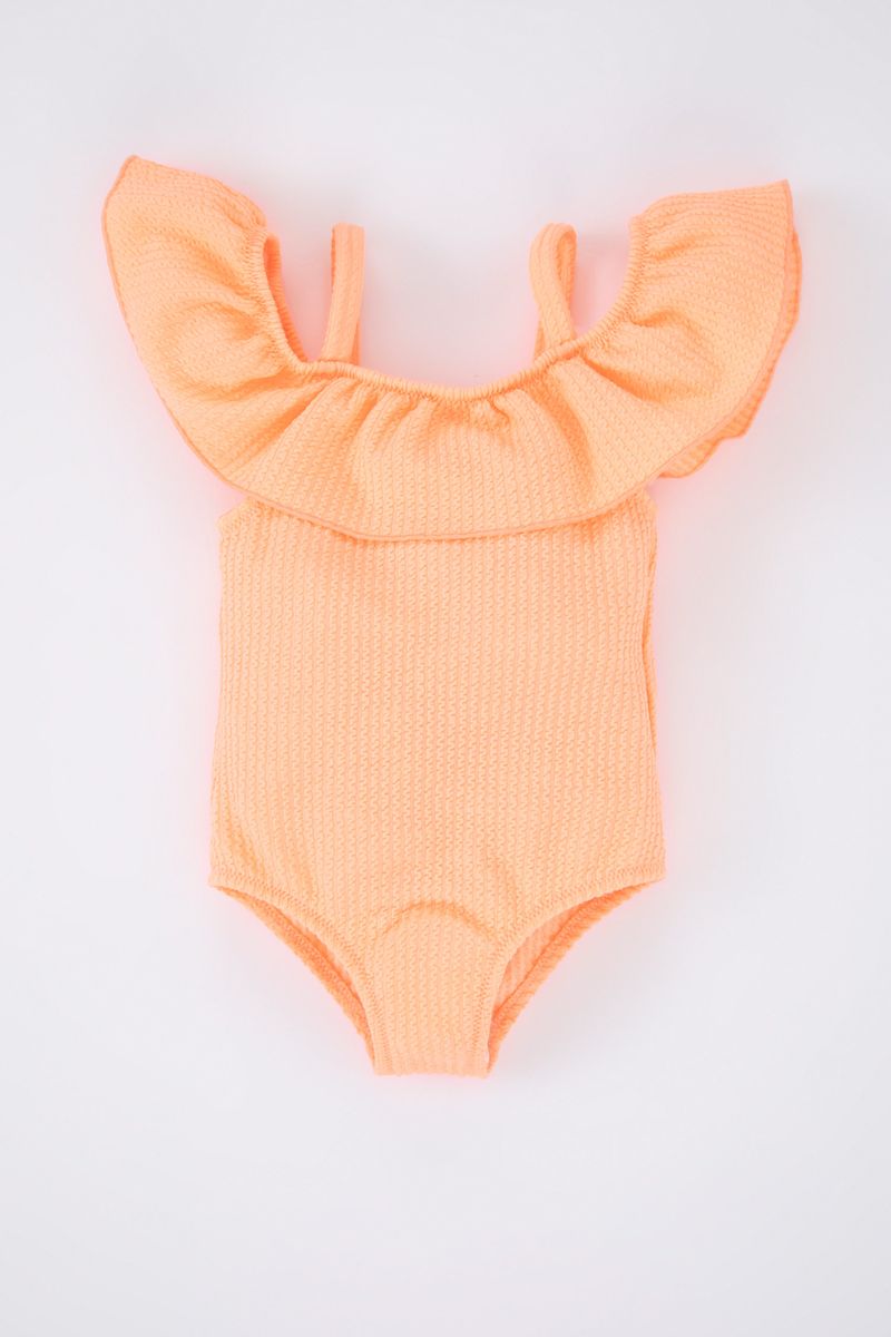 BabyGirl Casual Regular Fit Frill Neck Swimsuit - Orange