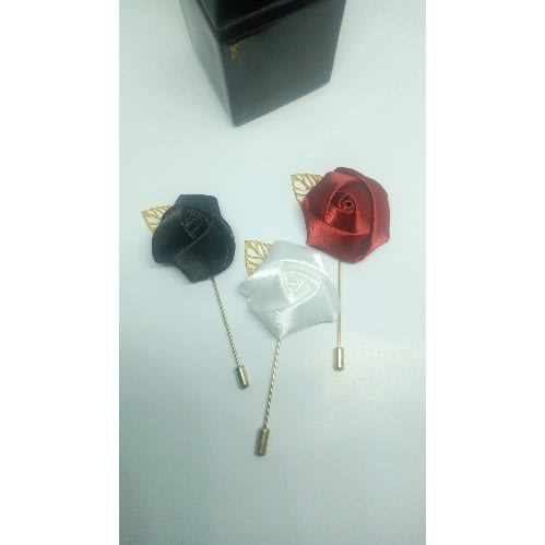3 In 1 Red, White And Black Lapel Brooch With Gold Leaf + Free Box