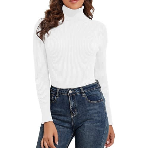 Ladies Turtleneck Long Sleeve T-shirt - White