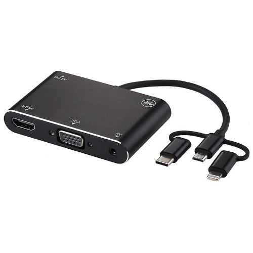 3 In 1 8 Pin Micro Usb Type-c To Av Hdmi Vga - Hd Screen Player Adapter Converter