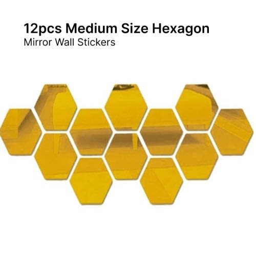 Hexagon Medium Mirror Wall Decor - Gold - 12 pcs - 126*110*63mm