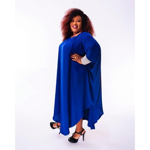Caftan With Metallic Knit Sleeve-Blue