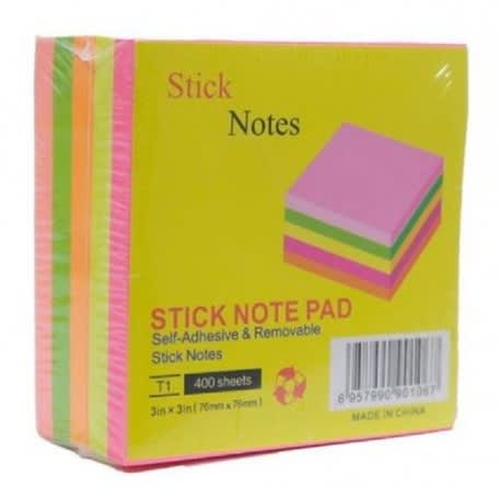 Sticky Note Pad - 400sheet - 3inx3in -76mm X 76mm - 5 Colours