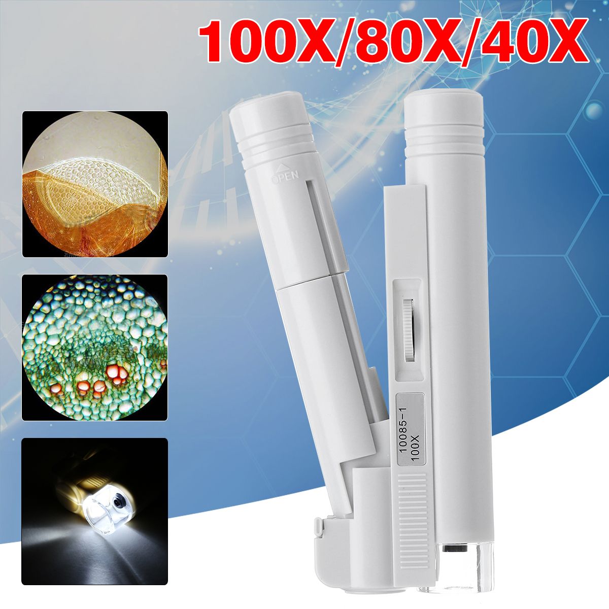 100X/80X/40X Portable Microscope Loupe Reading Magnifier Lens Magnifying Glasses Tool With LED Illuminant 40x