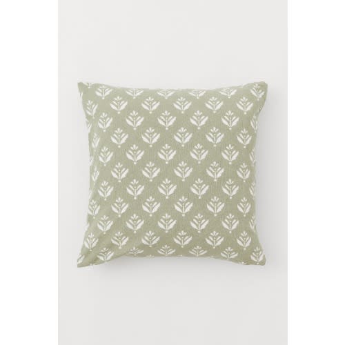 Patterned Cotton Cushion Cover - Light Khaki Green