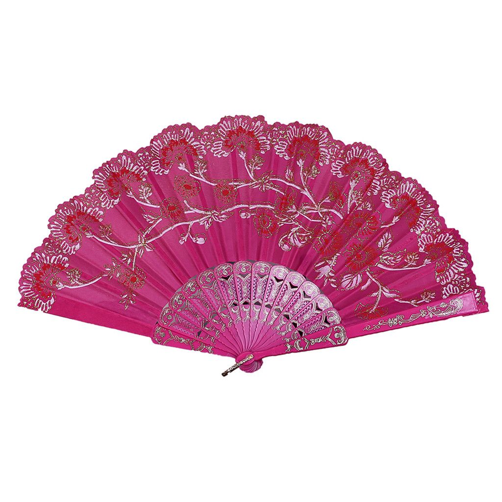 Wedding Silk Fan Best Hand Folding Held Lace Style Fan Abanic Dance Held Hand Folding Lace Flower Silk Flowers Party Fan Chinese