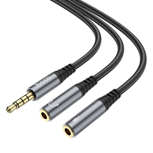 3.5mm Male To 2 X Female Headset Audio Adapter Cable - Metal Grey