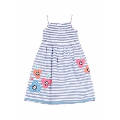 Cotton Floral Embroidered Dress - Blue