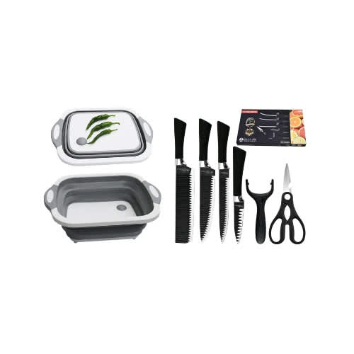 1Pcs Foldable Multi-Function Chopping Board - 6Pcs Knife Set