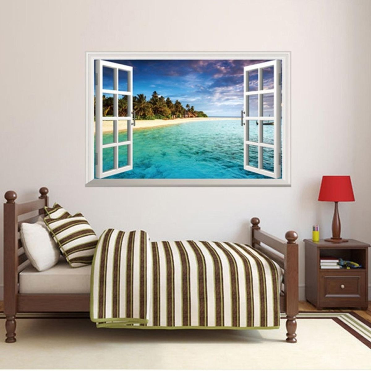 3D Blue Sky Beach Seaside Wall Sticker Decal Wallpaper PVC Mural Art House Decoration Home Picture Wall Paper For Adult Kids 60X90 254115 Color-0