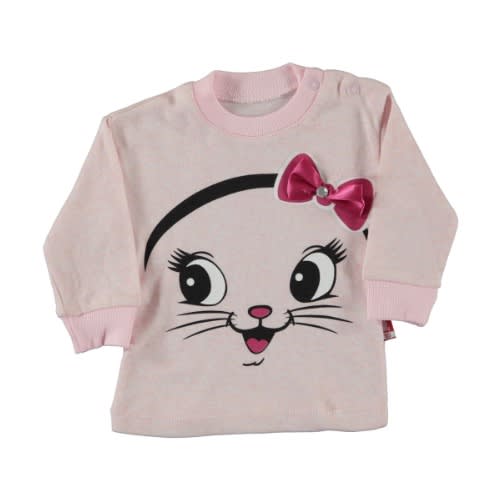 Baby Girl Sweatshirt Cat Face Ribbon Light Pink