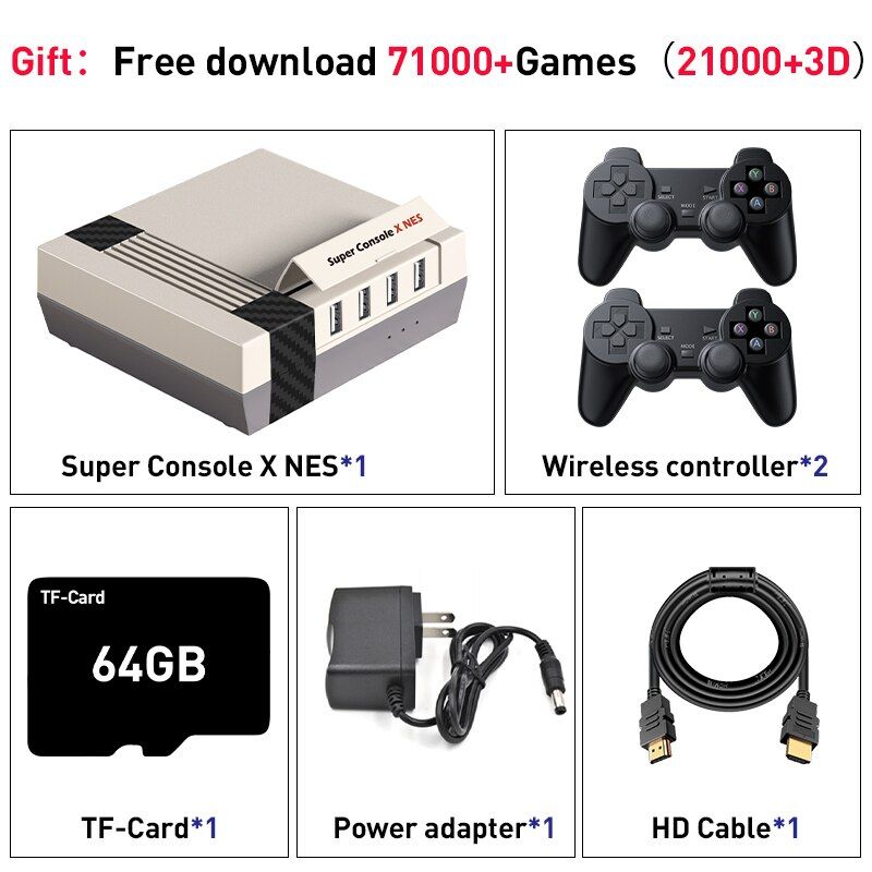 KINHANK Mini TV/Game BOX Video Game Consoles Super Console X NES 50+Emulators With 71000+Games For
