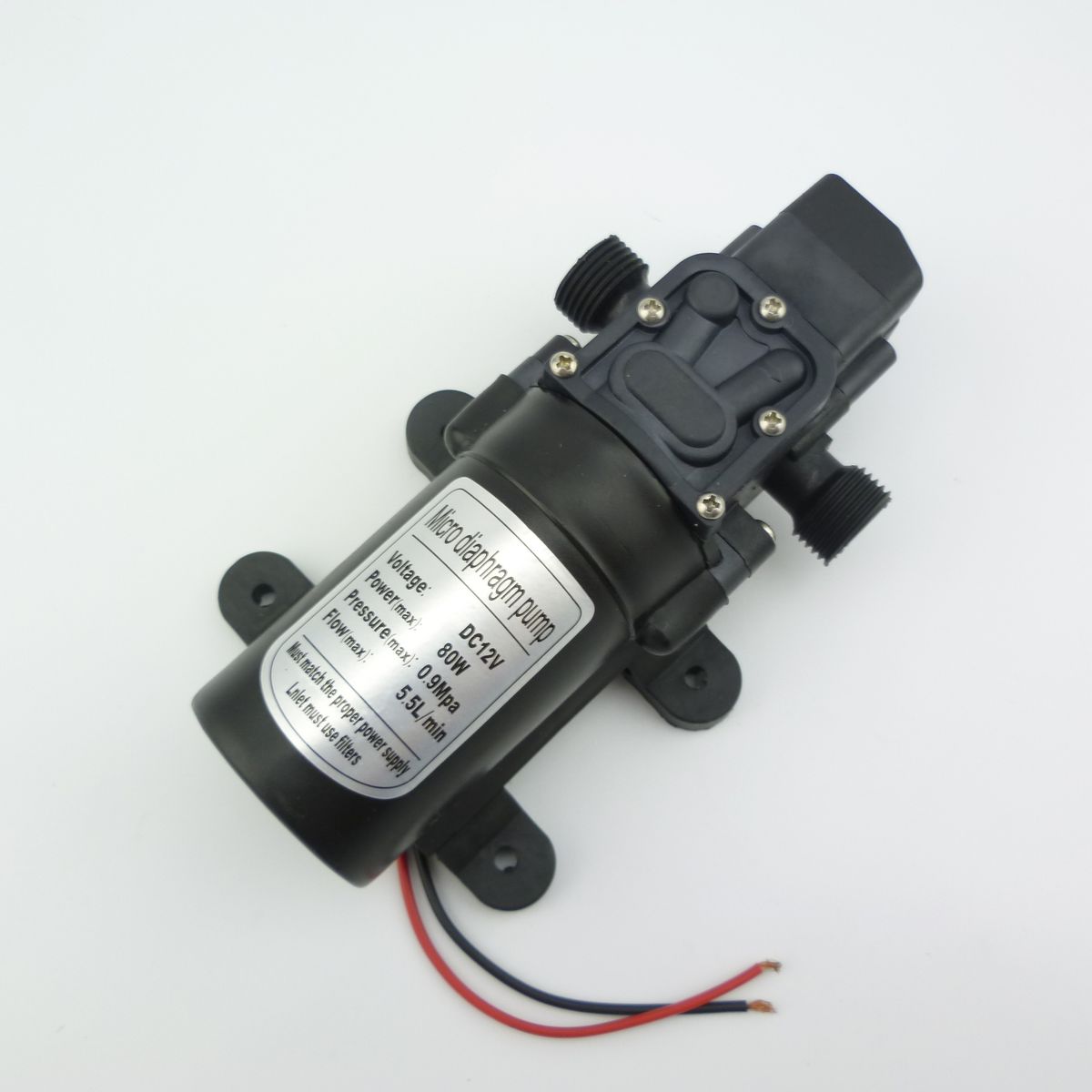 80W High Pressure Mini  Diaphragm Water Pump 12v 24v Self Priming 5.5LPM 130psi