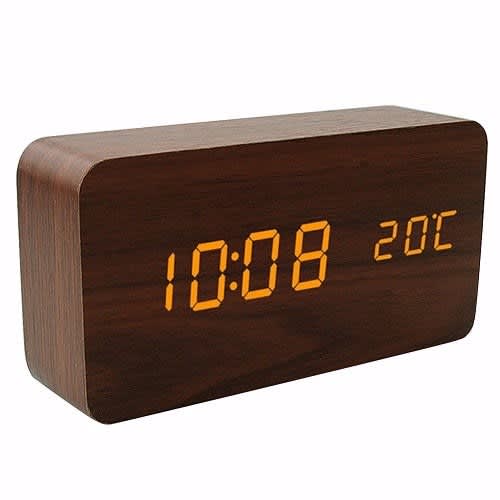 Wooden Digital Led Clock - Brown