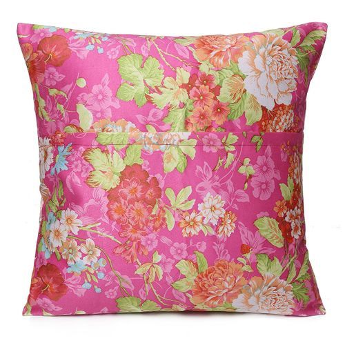 Floral Print Square Suede Bed Cushion Cover Throw P Hot Pink