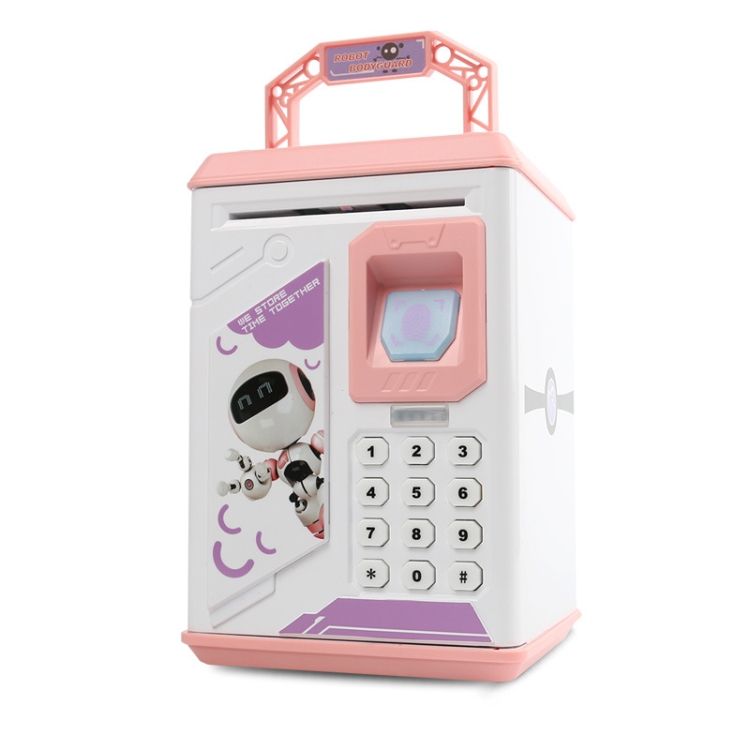 Fingerprint Piggy Bank, Specification:Battery (Pink)