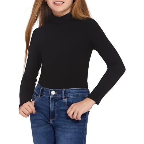 Kids Unisex Turtleneck Long Sleeve T-shirt - Black