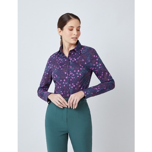Women&rsquo;s Navy & Pink Daisy Print Fitted Shirt