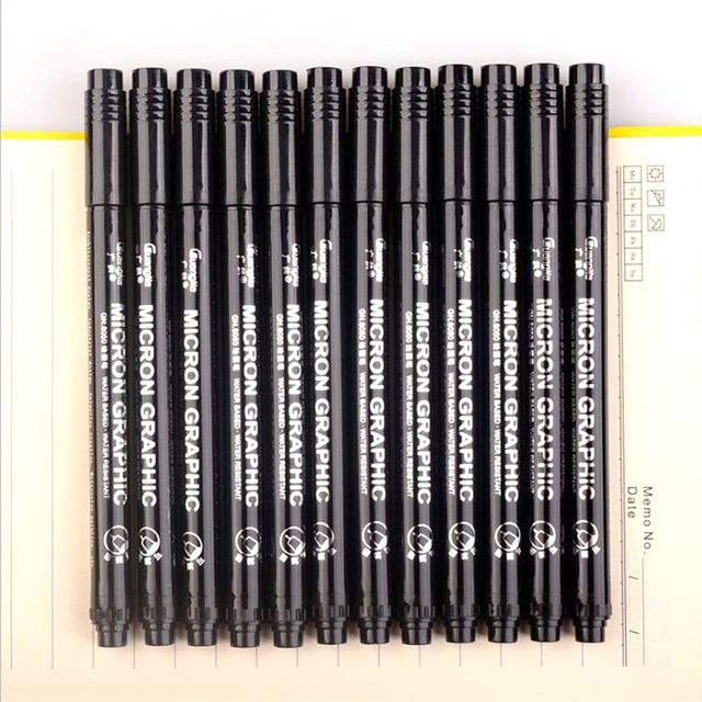 12pcs Different Sizes Black Fineliner Waterproof I