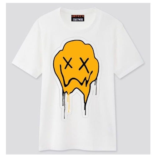 Dripping Smiley White Polo T-Shirt Round Neck