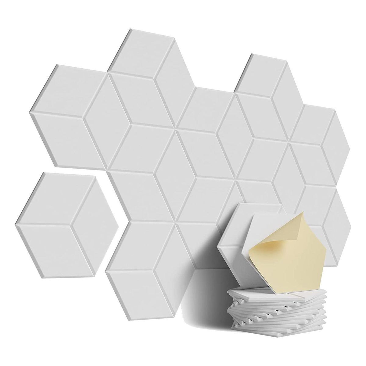 12 PACK Acoustic FoamSelf-Adhesive Sound Proof Panelsfor Sound Insulation &Acoustic TreatmentWhite