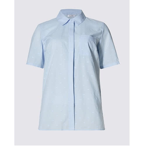 Pure Cotton Dobby Spotted Shirt-Blue