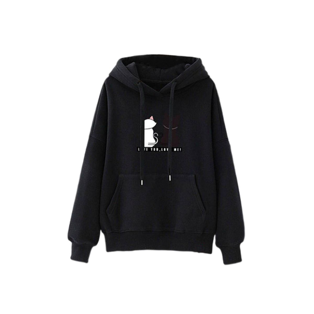 Cute Women Long Sleeve Hoodie Stretchy Hooded Sweatshirt Black XXL