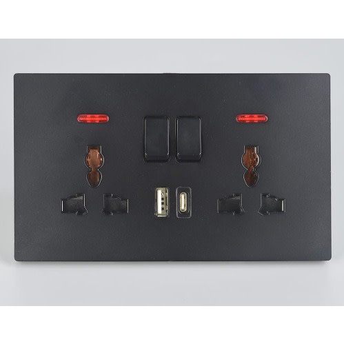 Double 3 Pin Universal Type C+ Usb - black