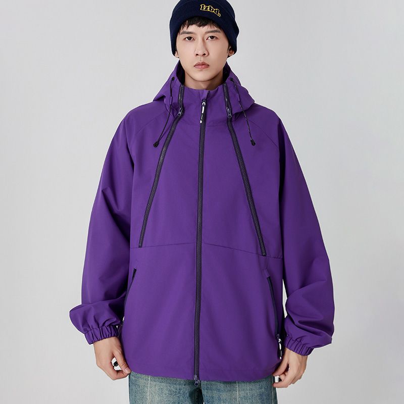 2023 Autumn New Unisex Jacket Men's Hooded Loose Tide  Tooling Waterproof Jacket Purple