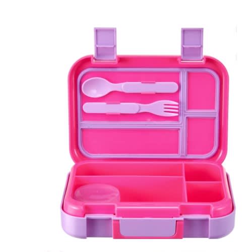Lunch Box With 4 Compartments Fork/ Spoon/1 Dressing Container - Pink