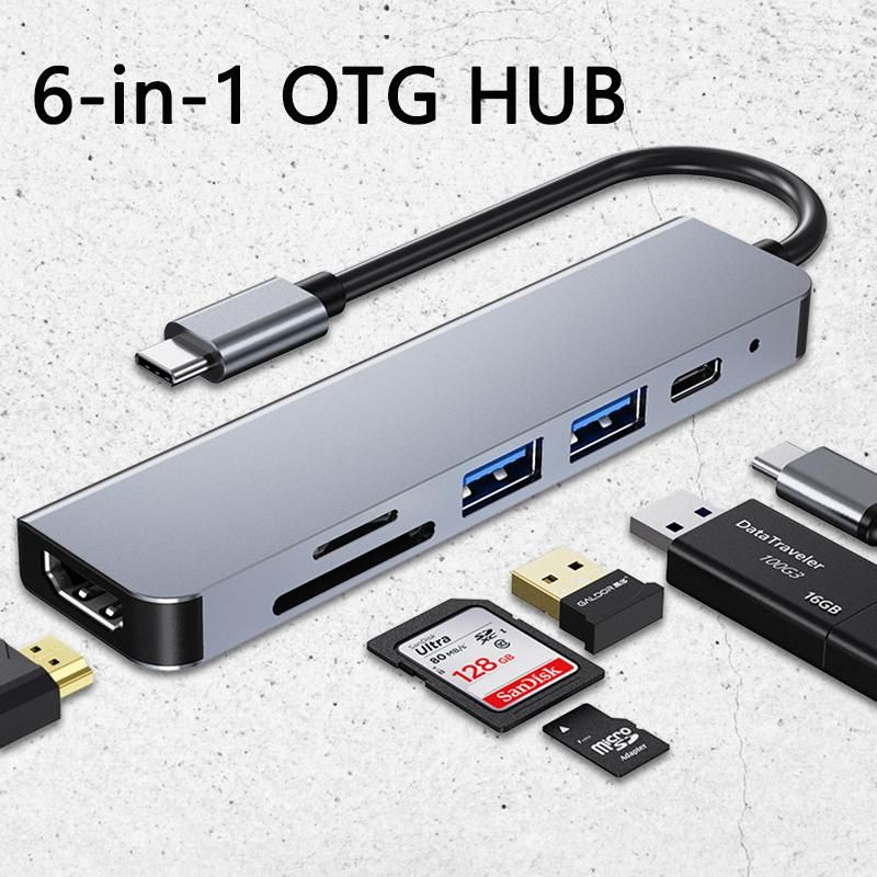 6in1 / 8in1 Type-c OTG HUB USB-C USB 2.0 3.0 Computer Adapter HDMI-compatible USB C Port For MacBook Notebook Tablet PD Charging