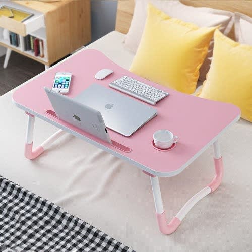 Multi Purpose Dock Stand Foldable Laptop Table And Cup Holder - Pink