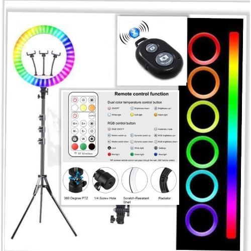 13 Inches RGB Ring Light With 2.1m Stand + Remote Control + Bluetooth Shuttle For Selfie