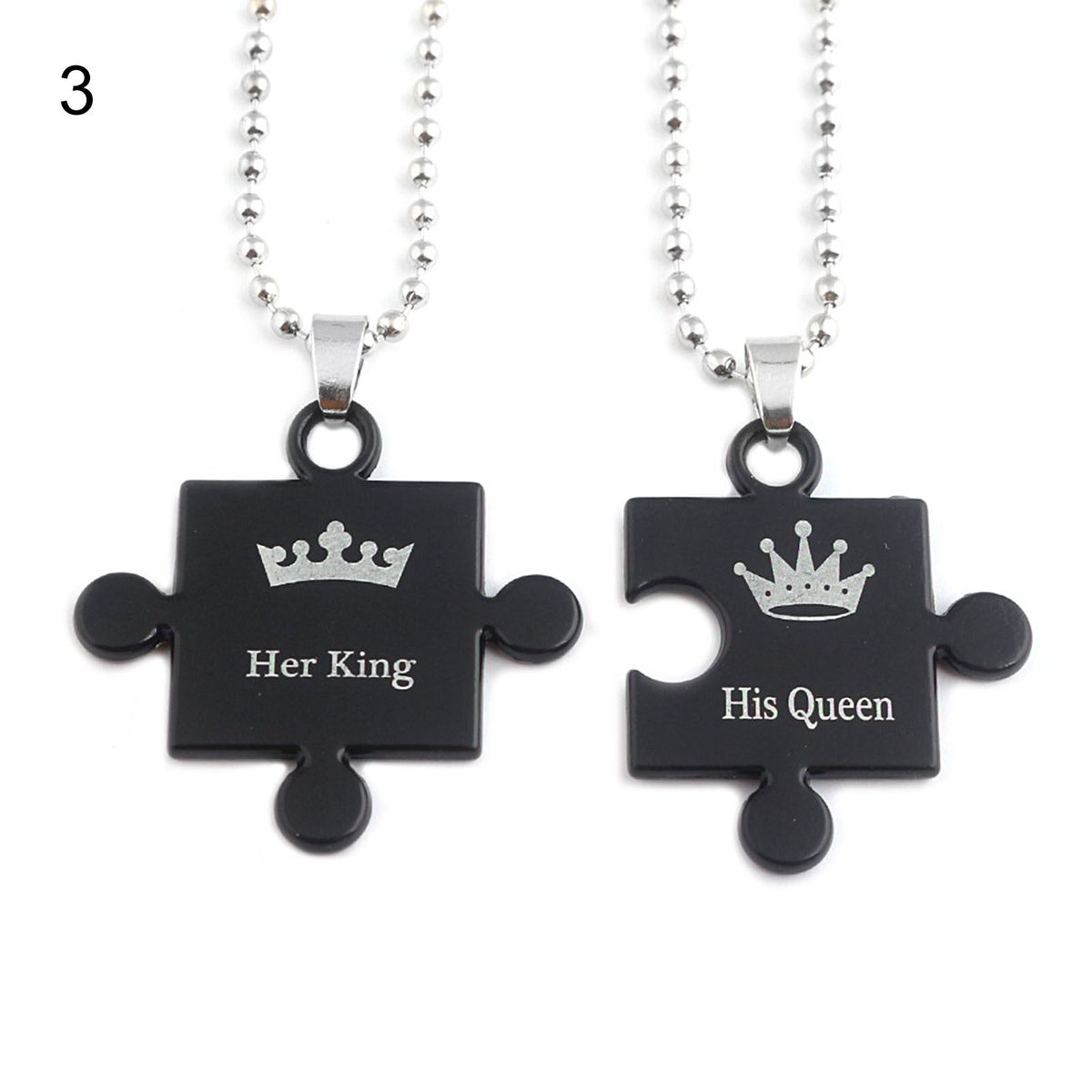 2Pcs Her King His Queen Letter Couple Face Pendant Heart Necklace Jewelry Gift