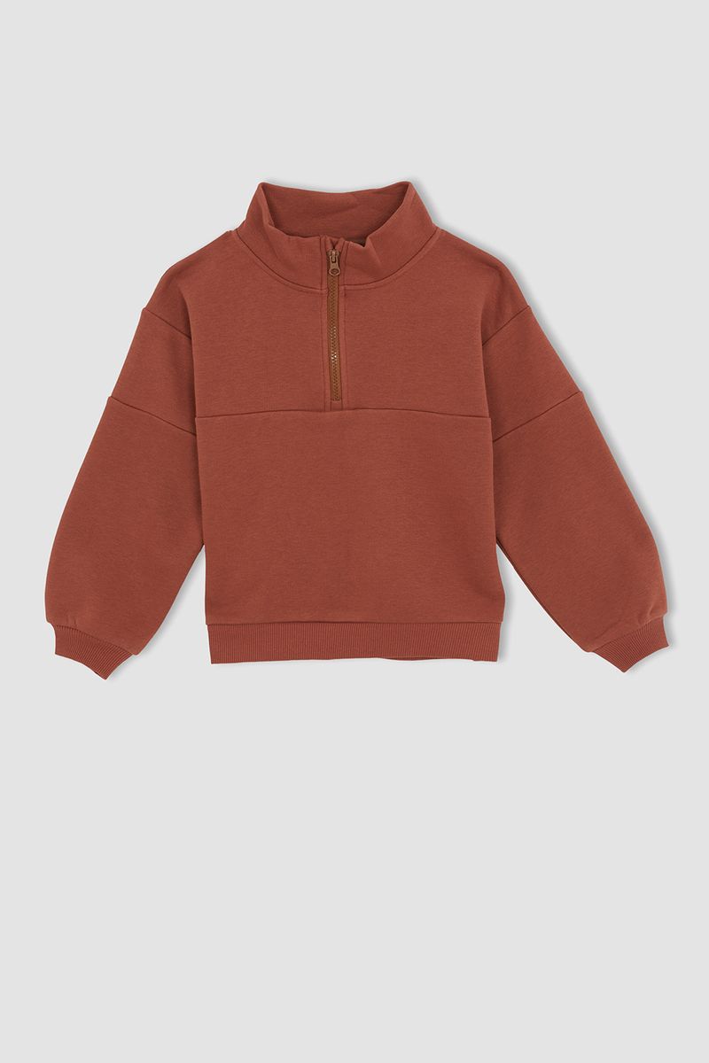 Girl - Regular Fit Turtle Neck Long Sleeve Knitted Sweat Shirt - Brown