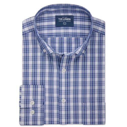 Slim Fit  Oxford Check Shirt - Blue And White