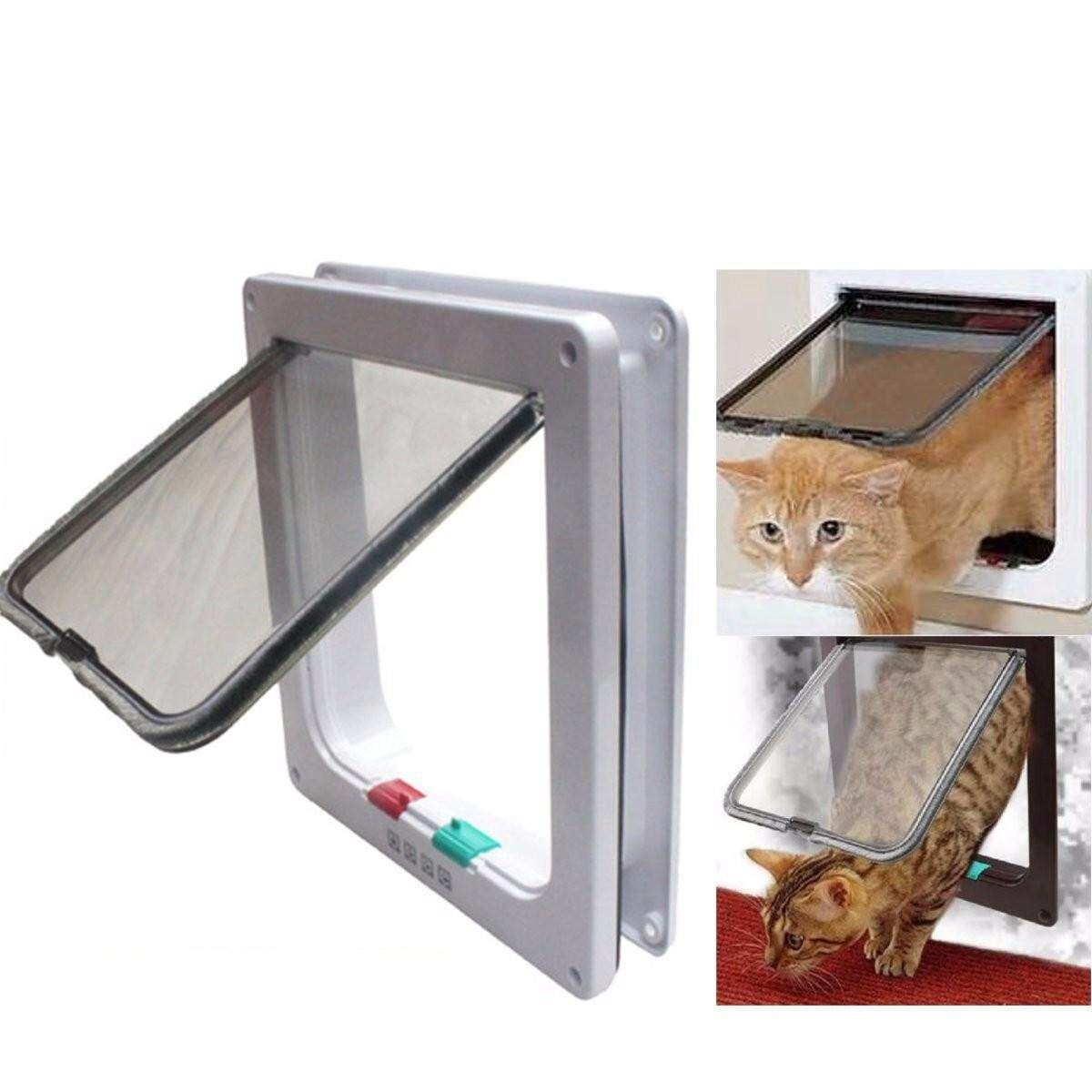 4 Way White Frame Locking Lockable Puppy Small Cat Dog Safe Flap Pet Door # L L