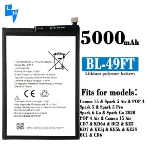 Replacement Battery For Tecno Spark 5 Bl-49ft