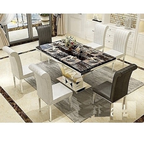 6 Seater Oxlyn Modern Marble Dining Set