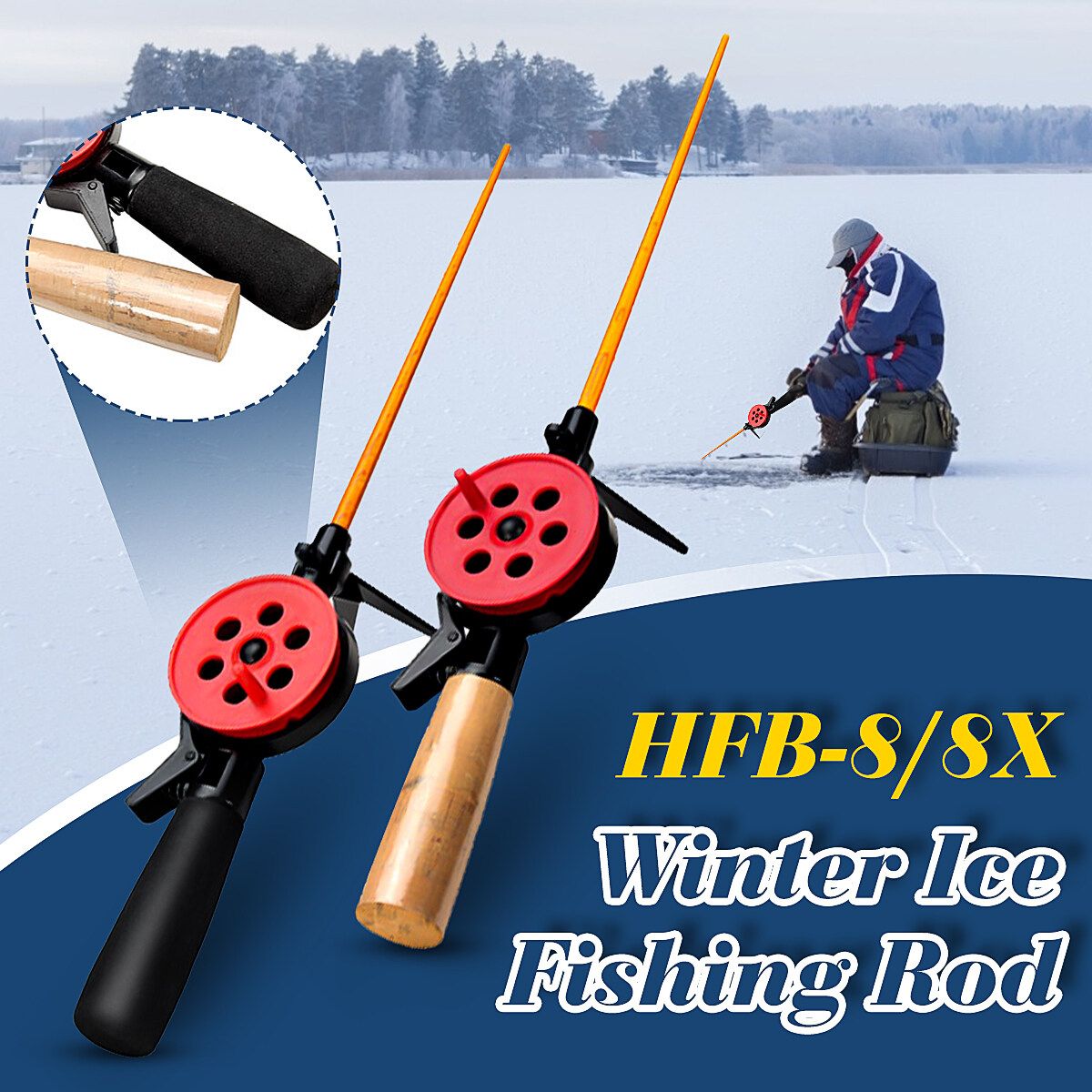 HFB-8/8X One-Piece Ice Rod Outdoor Winter Ice Rods Outdoor Winter 32cm Rod HFB-8X Softwood Handle