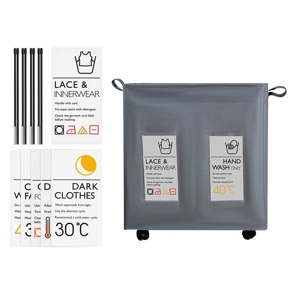 Rolling Slim Laundry Basket 2 Compartments With Universal