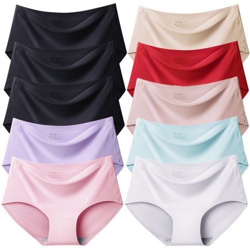 10PCS/Set Women's Panties Solid Seamless Underwear Plus Size Comfortable Briefs Silk Satin Lingerie Health Underpants(#Set 1)