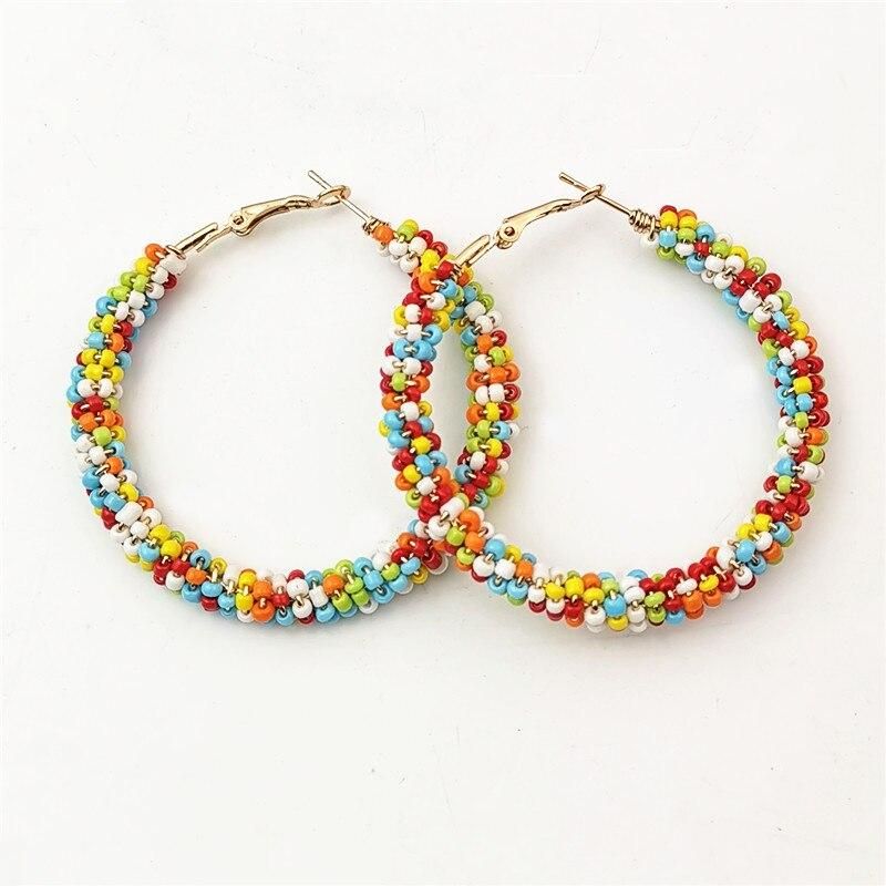 Bohemian Colorful Beads Wrap Hoop Earrings For Women Handmade Boho Vintage Gold Color Hoops Big Statement Jewelry Earrings Gift